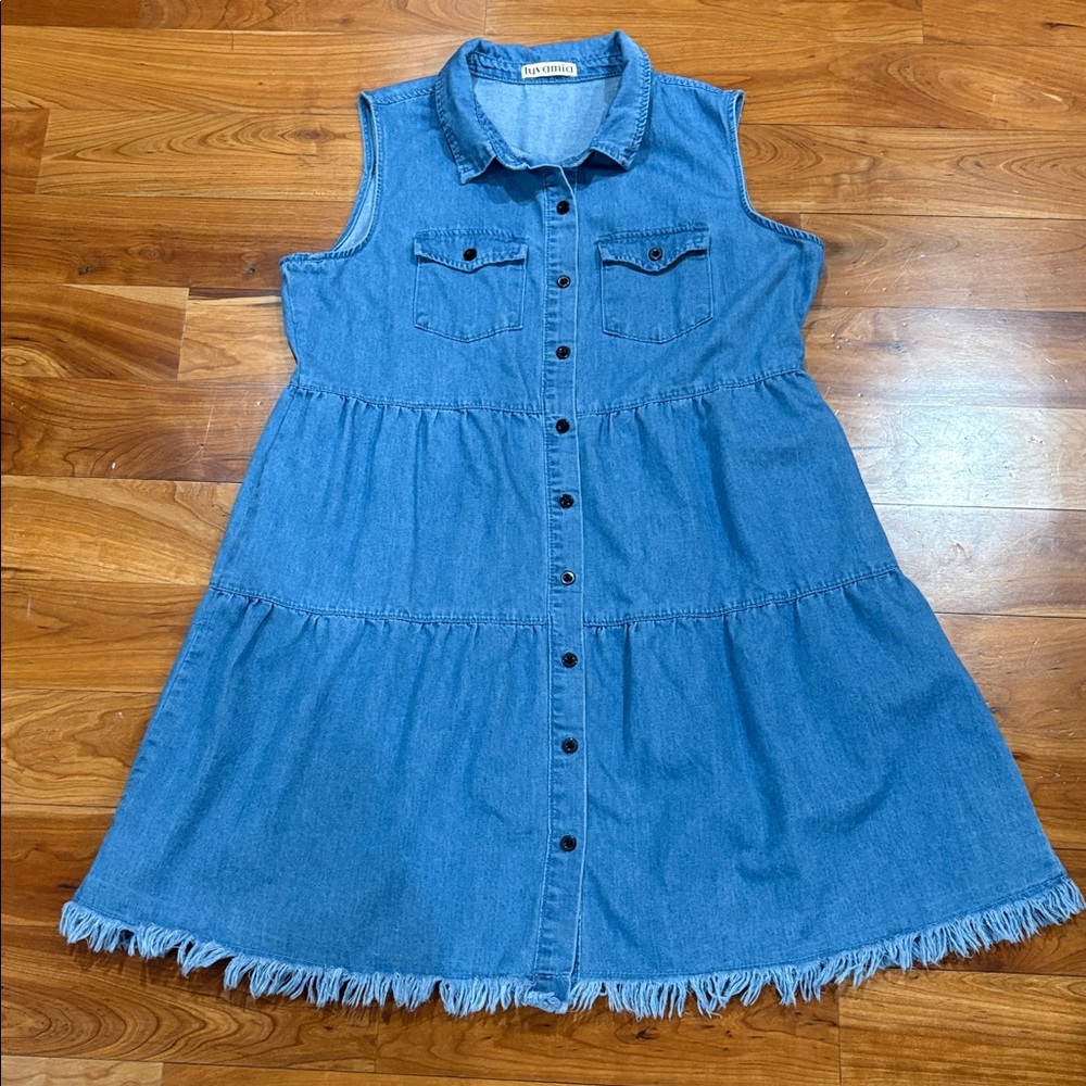 Sleeveless Blue Denim Button-Front Dress Sz Large